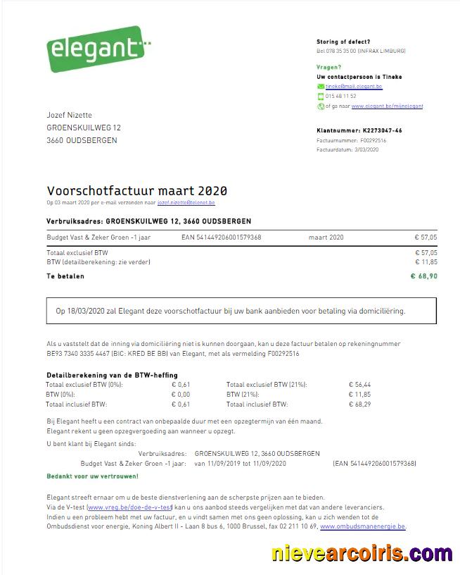 BELGIUM ELEGANT utility bill